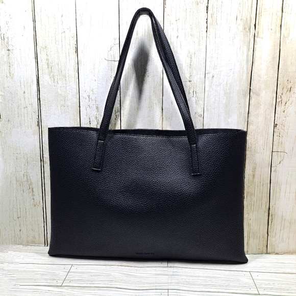 Vince Camuto Luck Vgn Lthr Black Gray Stripe 2Handle 2Pocket Slim OpenTop Tote - Picture 3 of 7